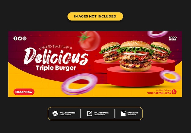 modelo de banner de postagem da capa do facebook para hambúrguer de menu de fast food de restaurante