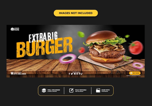 modelo de banner de postagem da capa do facebook para hambúrguer de menu de fast food de restaurante