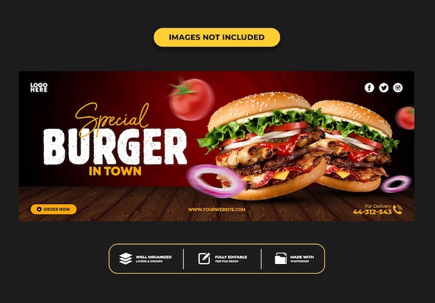 Modelo de banner de postagem da capa do facebook para hambúrguer de menu de fast food de restaurante