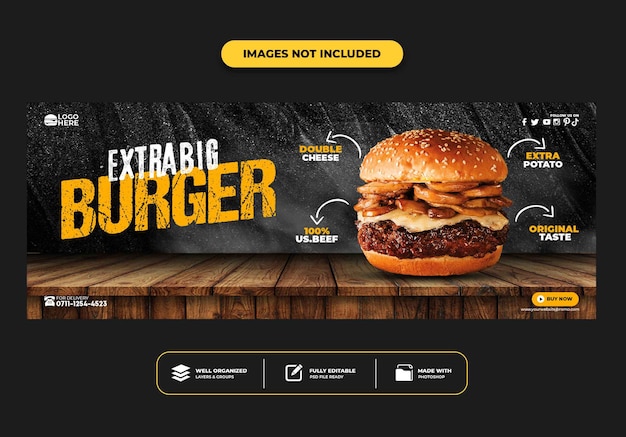 Modelo de banner de postagem da capa do facebook para hambúrguer de menu de fast food de restaurante