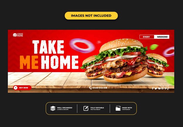 Modelo de banner de postagem da capa do facebook para hambúrguer de menu de fast food de restaurante