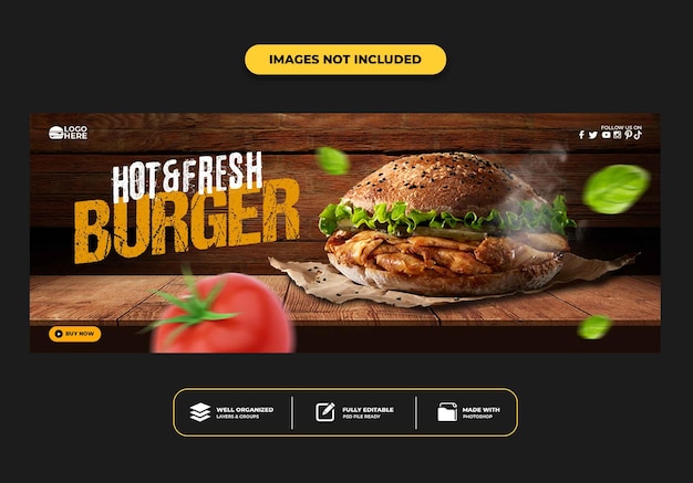 Modelo de banner de postagem da capa do facebook para hambúrguer de menu de fast food de restaurante