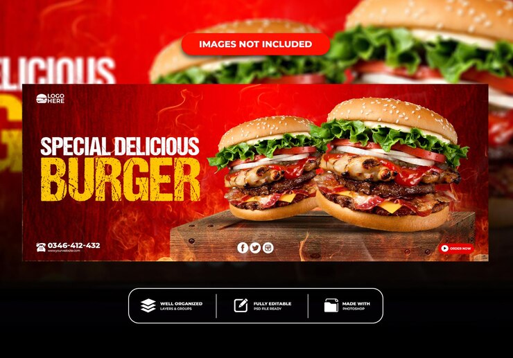 PSD modelo de banner de postagem da capa do facebook para hambúrguer de menu de fast food de restaurante