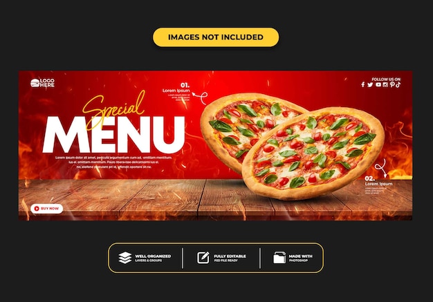 PSD modelo de banner de postagem da capa do facebook para pizza de menu de fast food de restaurante
