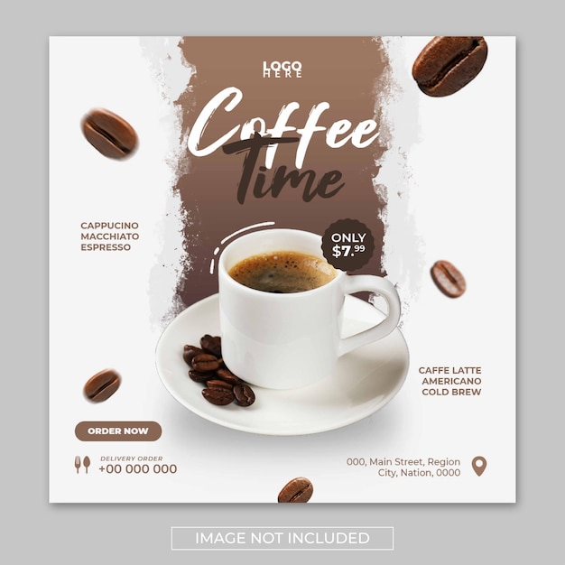PSD modelo de banner de postagem de café café modelo de instagram de mídia social psd é hora do café