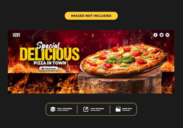 Modelo de banner de postagem de capa do facebook para pizza de menu de fast food de restaurante