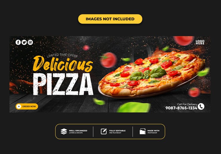 PSD modelo de banner de postagem de capa do facebook para pizza de menu de fast food de restaurante