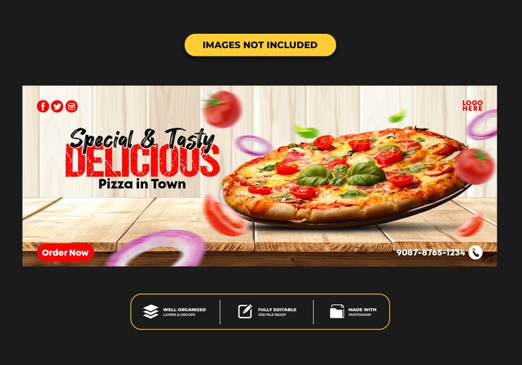 PSD modelo de banner de postagem de capa do facebook para pizza de menu de fast food de restaurante