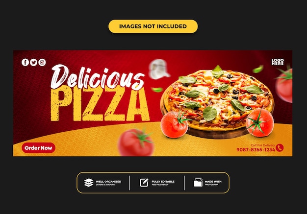 Modelo de banner de postagem de capa do facebook para pizza de menu de fast food de restaurante