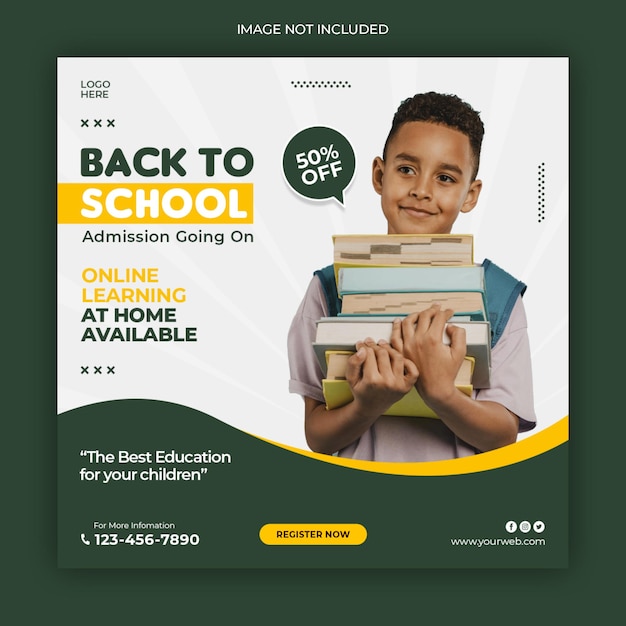 Modelo de banner de postagem de mídia social de admissão na escola