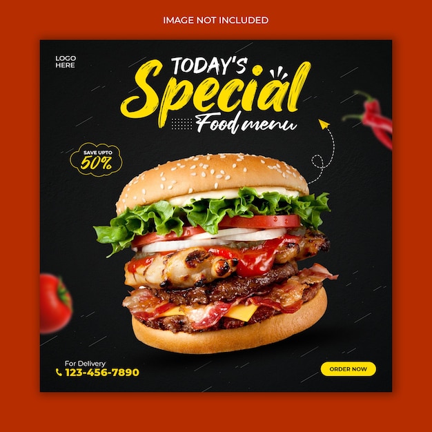 Modelo de banner de postagem de mídia social de comida deliciosa