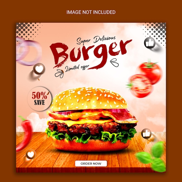 Modelo de banner de postagem de mídia social de hambúrguer.