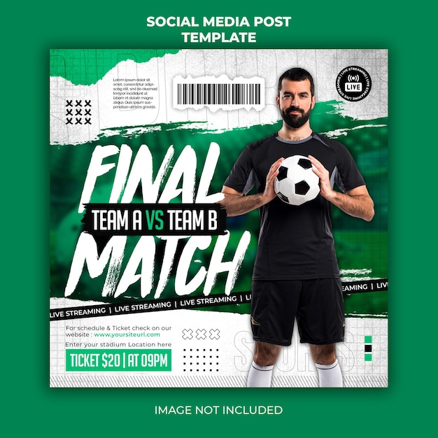 PSD modelo de banner de postagem de mídia social de jogador de futebol