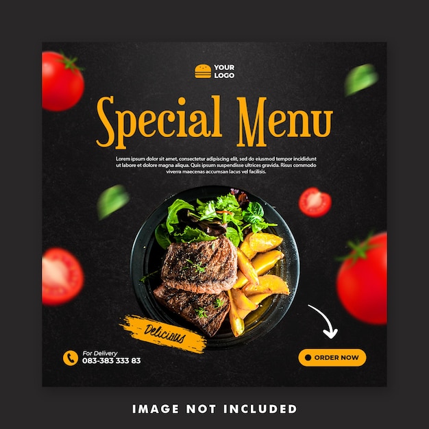 Modelo de banner de postagem de mídia social de menu especial para promoção de restaurante