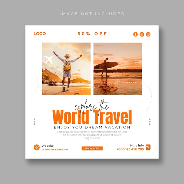 Modelo de banner de postagem de mídia social de promoção de viagens