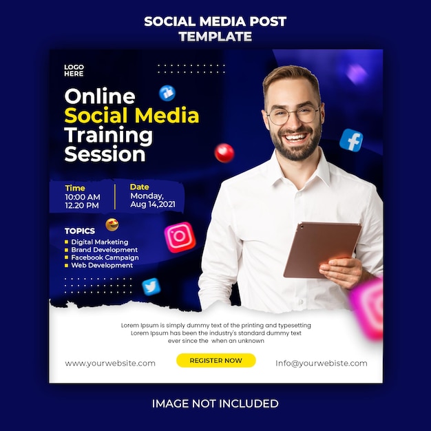 Modelo de banner de postagem de mídia social de promoção de webinar ao vivo de marketing digital