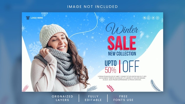 Modelo de banner de postagem de mídia social de venda de inverno editável em PSD