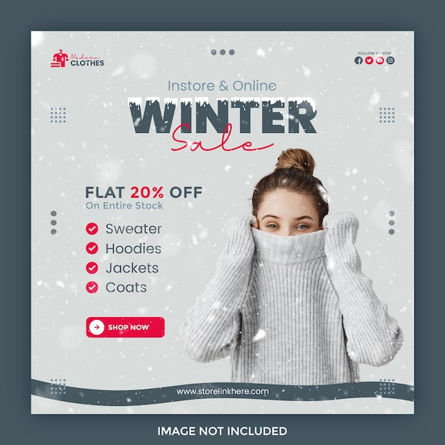 PSD modelo de banner de postagem de mídia social de venda de inverno