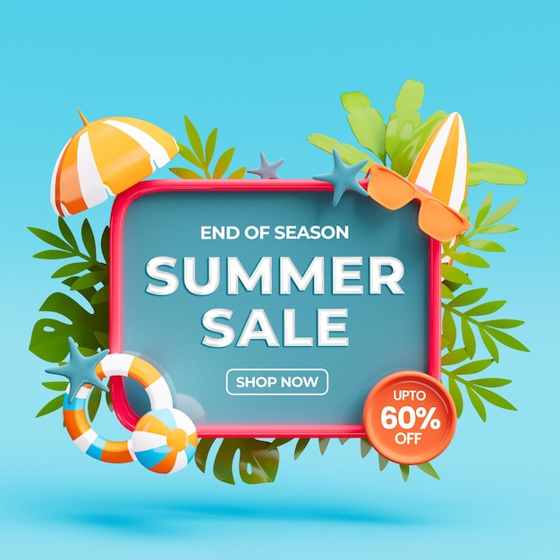 modelo de banner de postagem de mídia social de venda de verão 3d