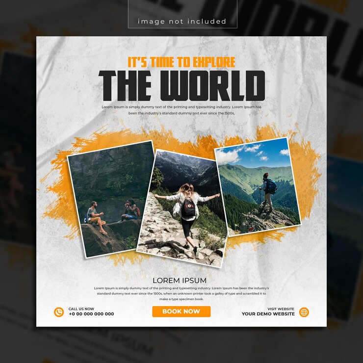PSD modelo de banner de postagem de mídia social de viagem pelo mundo