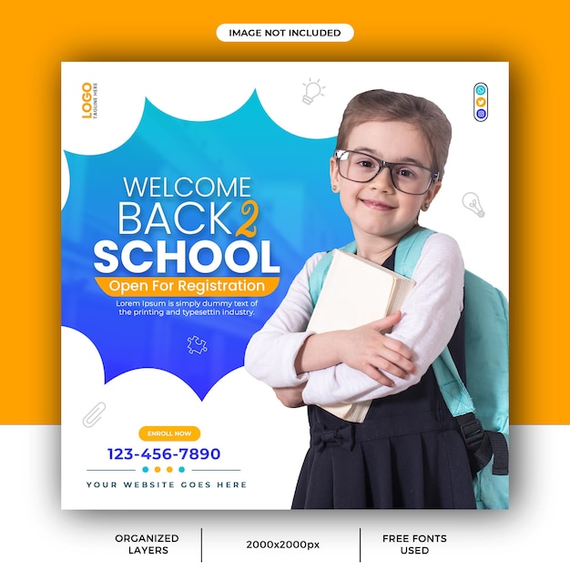 Modelo de banner de postagem de mídia social de volta à escola