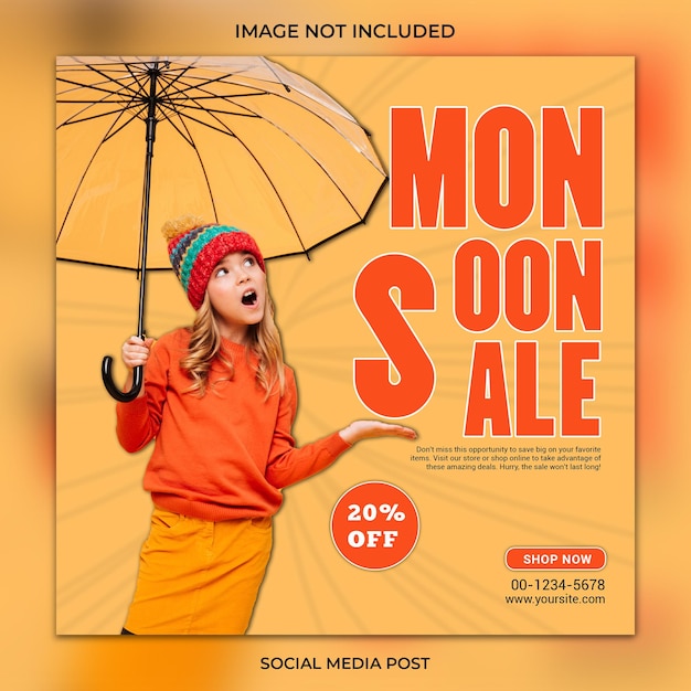 Modelo de banner de postagem de mídia social e Instagram da PSD Monsoon Sale