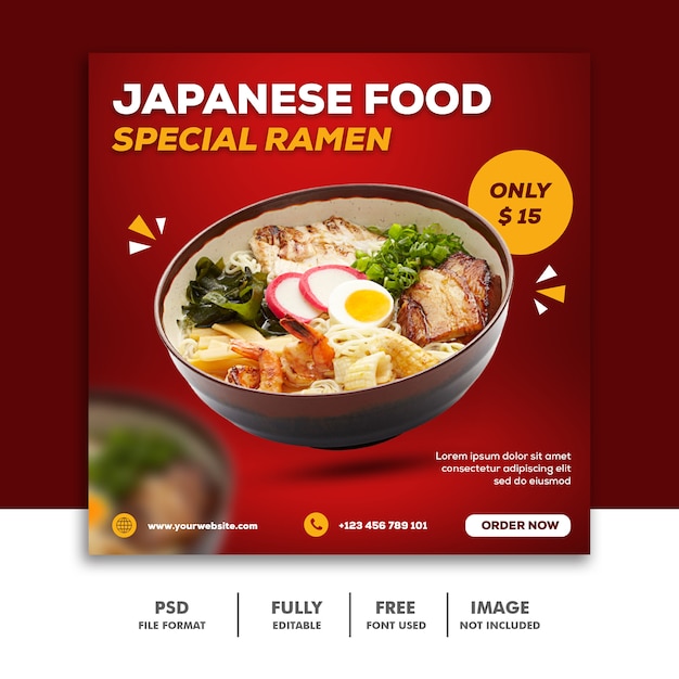 Modelo de banner de postagem de mídia social especial de alimentos ramen