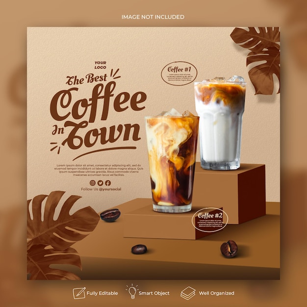 Modelo de banner de postagem de mídia social Instagram para promoção do menu de bebidas da cafeteria