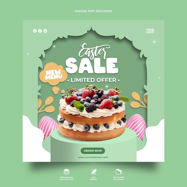 Modelo de banner de postagem de mídia social instagram para promoção do menu de Páscoa de Psd