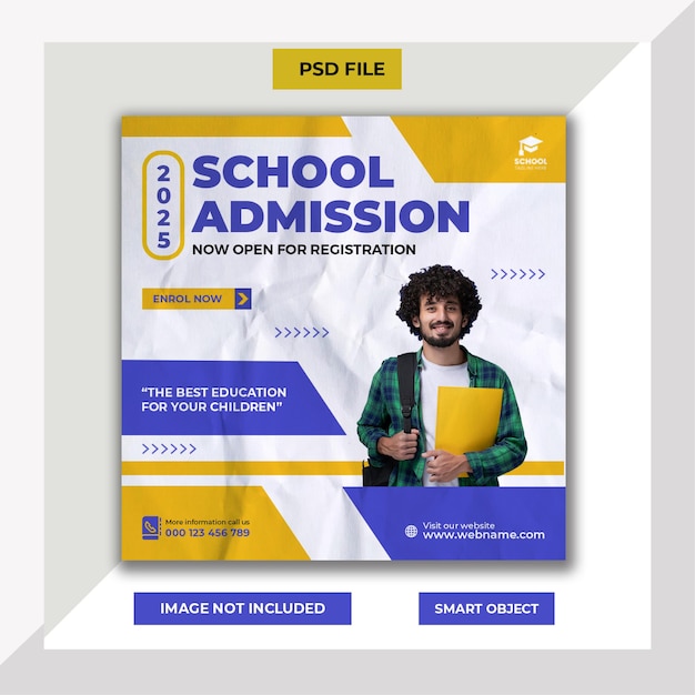 Modelo de banner de postagem de mídia social para admissão escolar