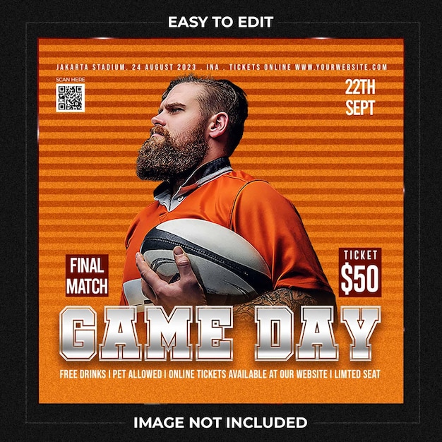 Modelo de banner de postagem de mídia social para eventos esportivos de futebol americano
