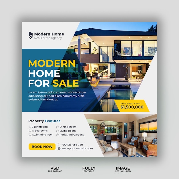Modelo de banner de postagem de mídia social para negócios imobiliários