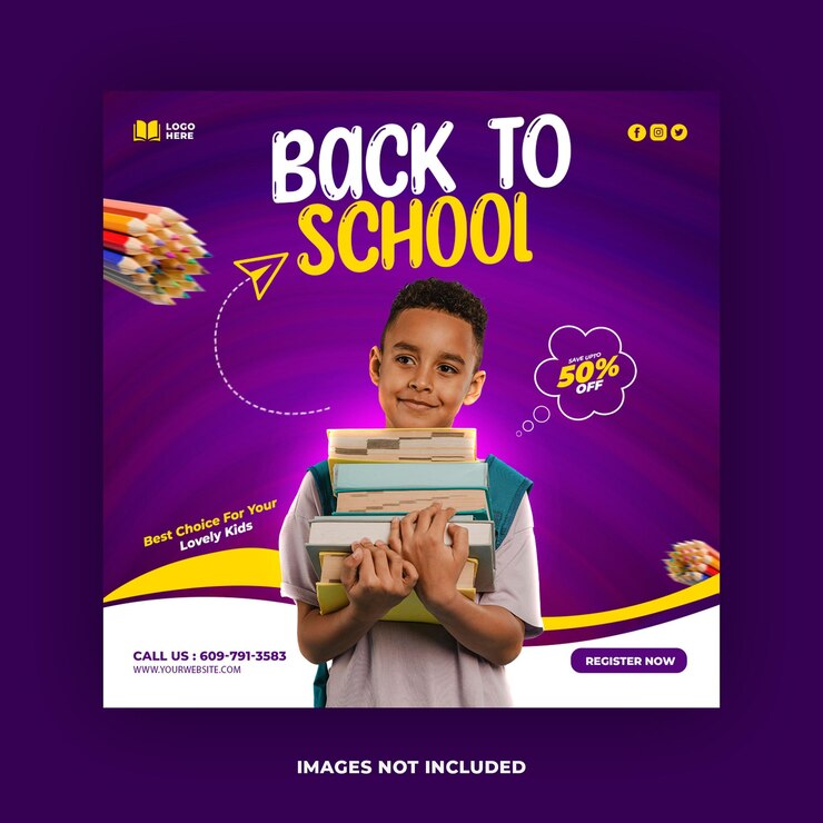 Modelo de banner de postagem de mídia social PSD de volta às aulas