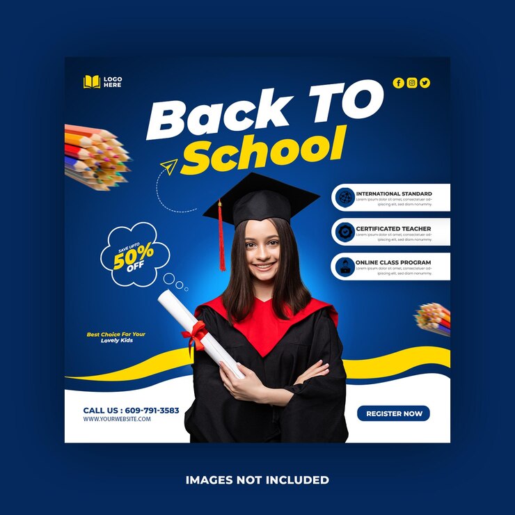 Modelo de banner de postagem de mídia social PSD de volta às aulas