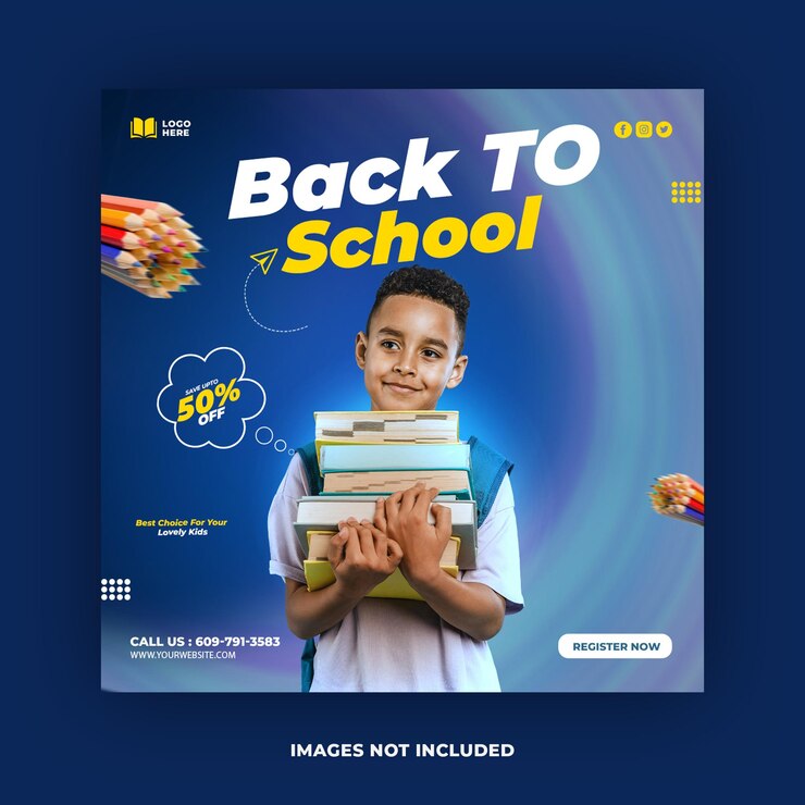 Modelo de banner de postagem de mídia social PSD de volta às aulas