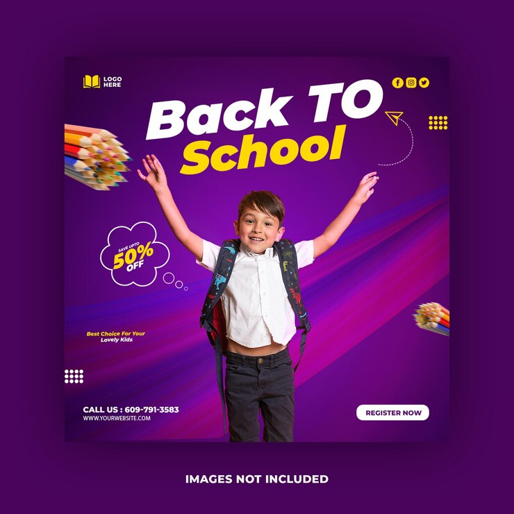 Modelo de banner de postagem de mídia social PSD de volta às aulas