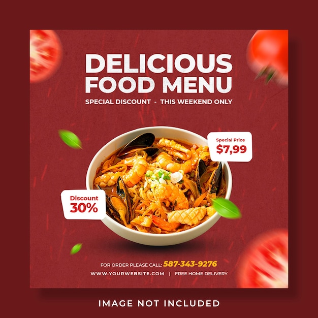 PSD modelo de banner de postagem do instagram de mídia social de promoção de menu de comida deliciosa