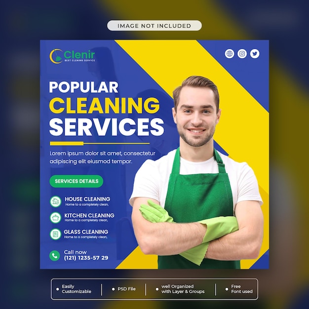 Modelo de banner de postagem do instagram de mídia social de serviço de limpeza