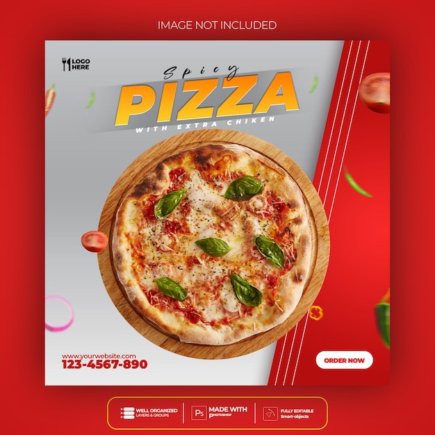 Modelo de banner de postagem do instagram para mídia social de pizza