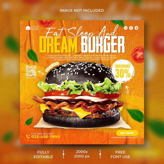 Modelo de banner de postagem do instagram para promoção de happy hour de hambúrguer