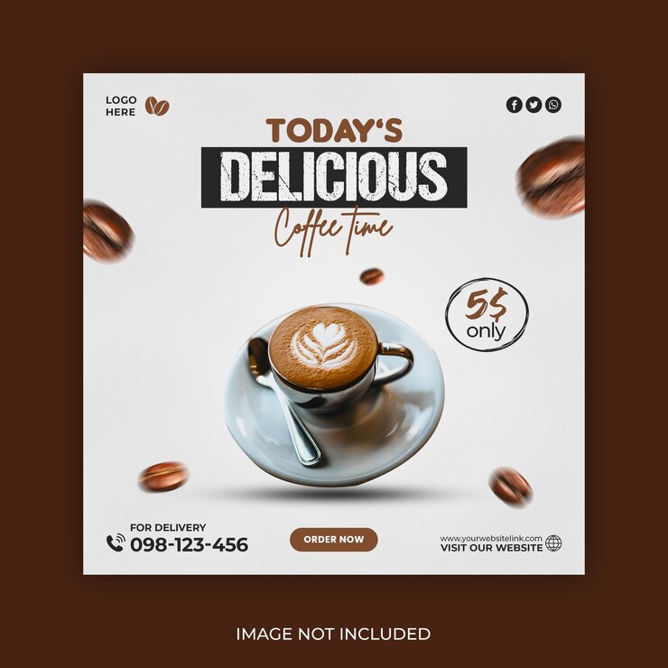 Modelo de banner de postagem no Instagram para promoção de menu de bebidas em cafeteria PSD