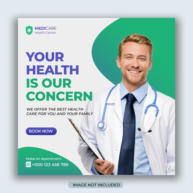 Modelo de banner de promoção da web de panfleto de saúde médica mídia social postar quadrado