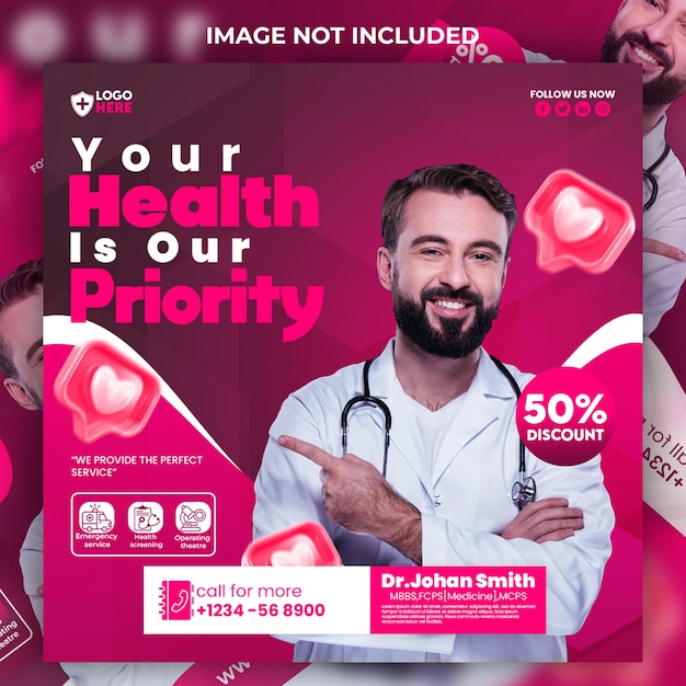 Modelo de banner de promoção da web de postagem de mídia social de saúde médica instagram e facebook