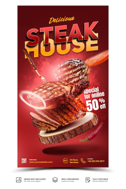 Modelo de banner de promoção de churrascaria grelhada