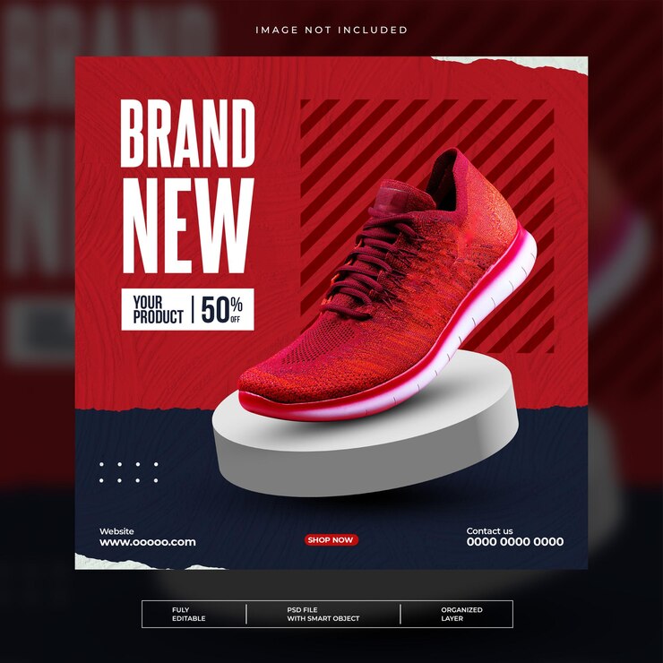 Modelo de banner de promoção de mídia social de venda de sapatos esportivos