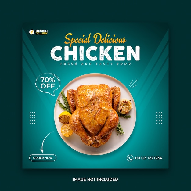 Modelo de banner de restaurante de fast food em redes sociais e web de frango