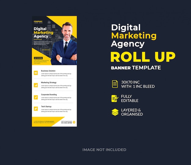 PSD modelo de banner de roll-up corporativo de marketing digital