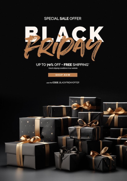 Modelo de banner de venda da sexta-feira negra com presentes elegantes