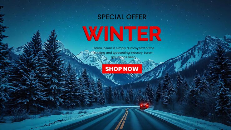 PSD modelo de banner de venda de inverno em tema de inverno com desconto especial