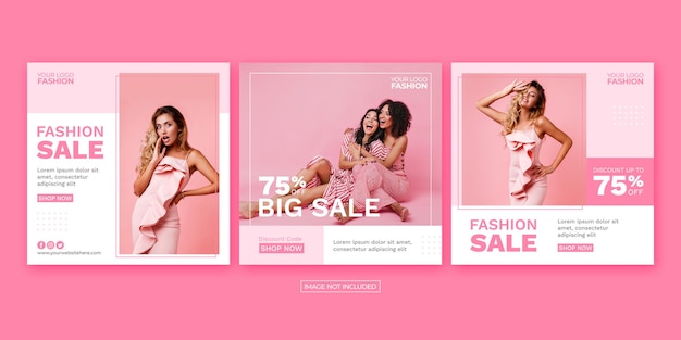 Modelo de banner de venda de moda rosa moderno em tamanho quadrado